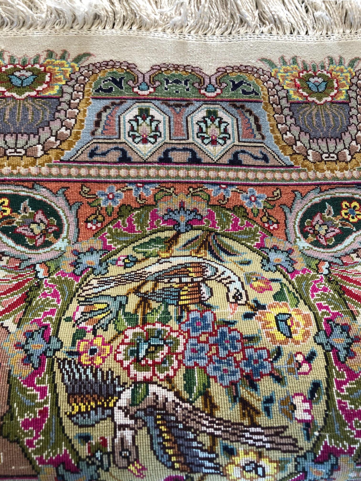 Persian Hand Knotted Oval Medallion Floral Design Silk Tabriz Rug 13