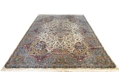 Persian Hand Knotted Oval Medallion Floral Design Silk Tabriz Rug