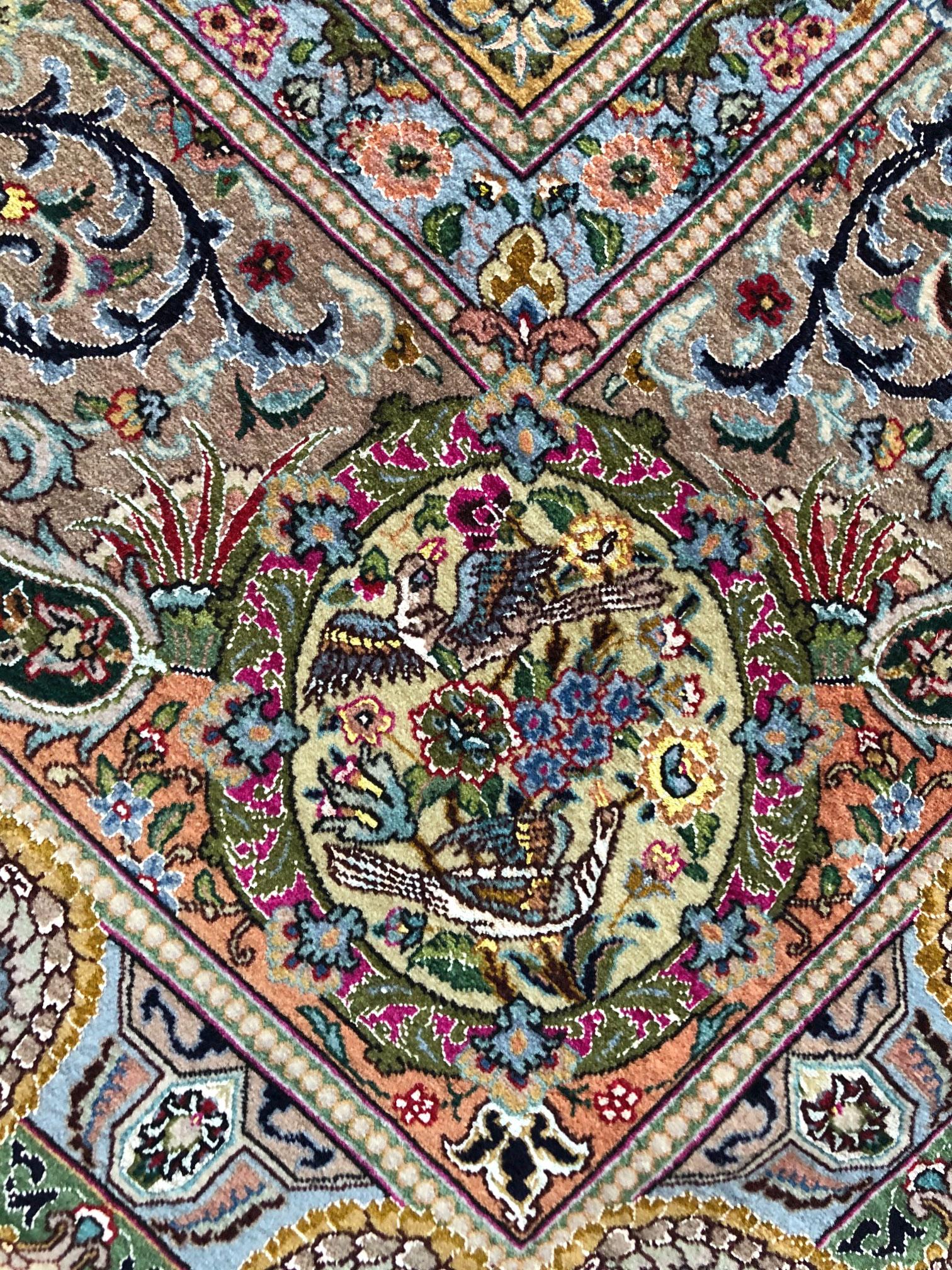 Persian Hand Knotted Oval Medallion Floral Design Silk Tabriz Rug 2
