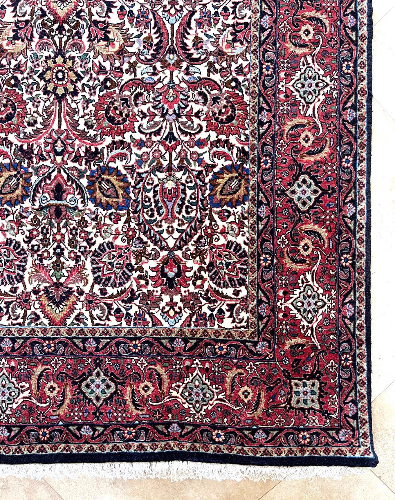 Persian Hand Knotted Red All over Design Semi Floral Red Bijar Bidjar Runner Rug For Sale 4