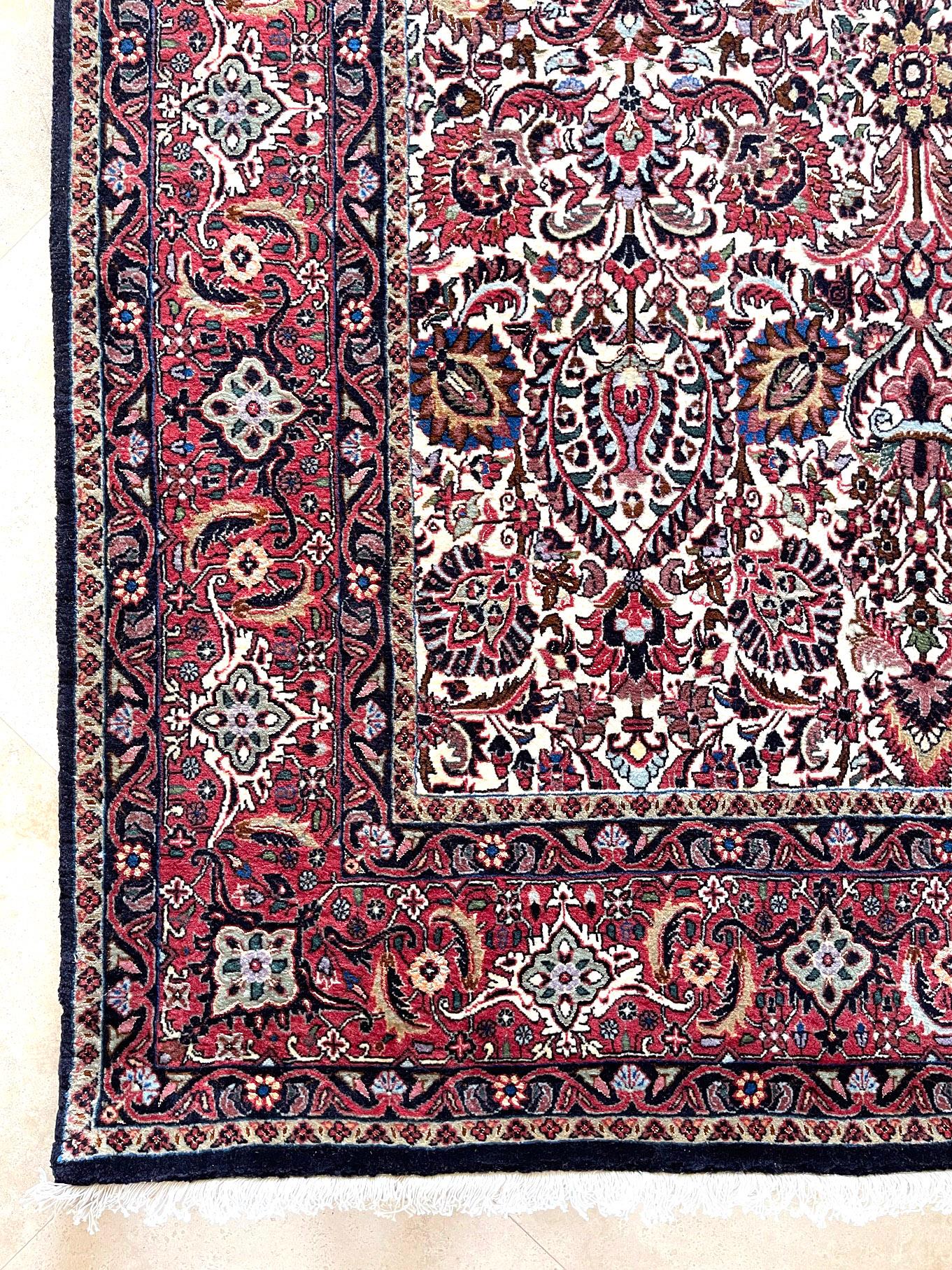 Persian Hand Knotted Red All over Design Semi Floral Red Bijar Bidjar Runner Rug For Sale 5