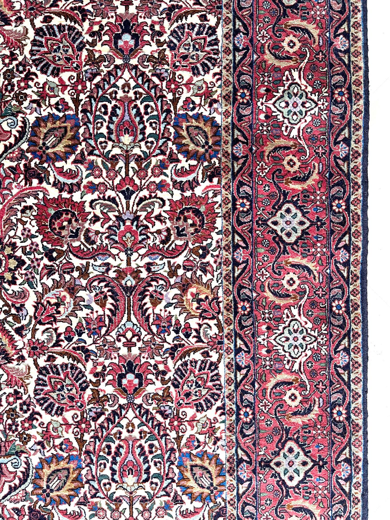 Persian Hand Knotted Red All over Design Semi Floral Red Bijar Bidjar Runner Rug For Sale 7