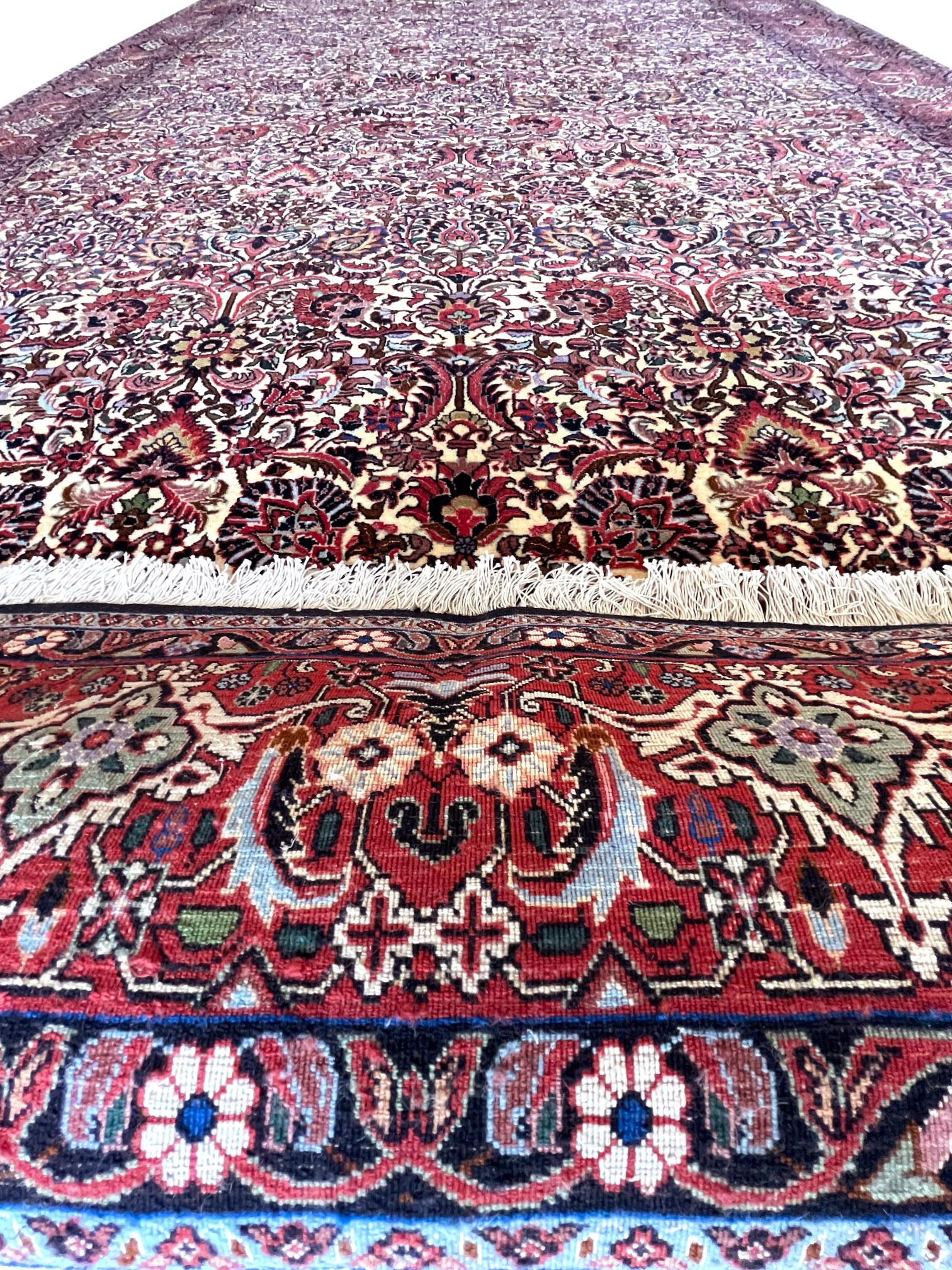 Persian Hand Knotted Red All over Design Semi Floral Red Bijar Bidjar Runner Rug For Sale 10
