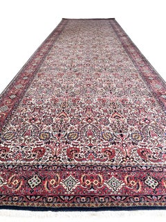 Persian Hand Knotted Red All Over Design Semi Floral Red Bijar Bidjar Runner Rug