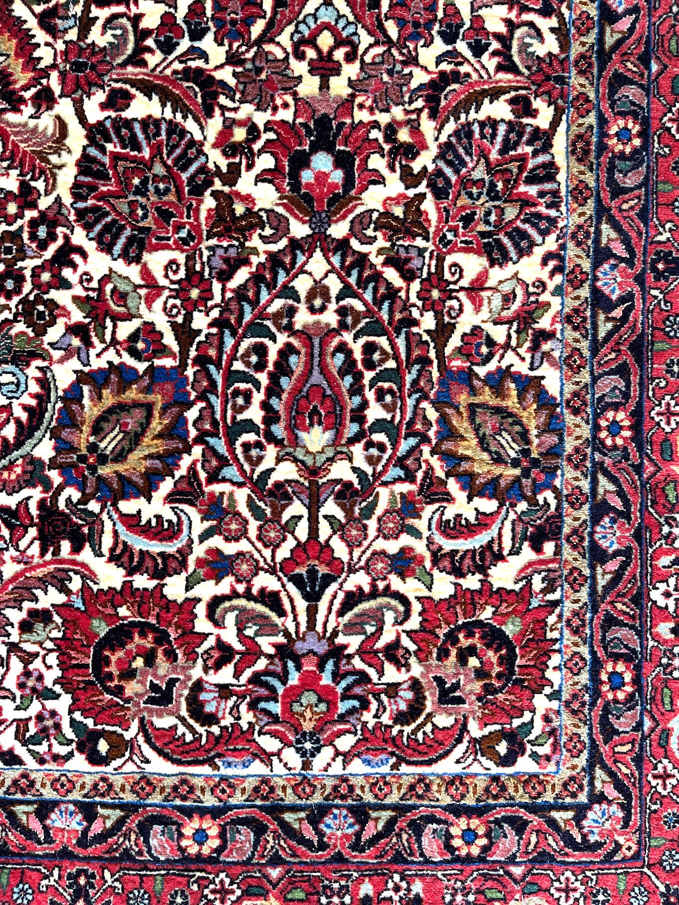 Persian Hand Knotted Red All over Design Semi Floral Red Bijar Bidjar Runner Rug For Sale 1
