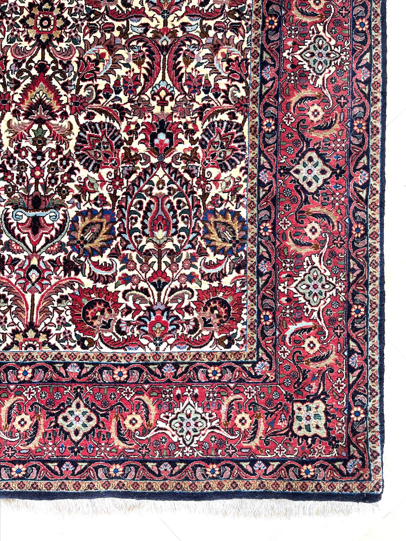 Persian Hand Knotted Red All over Design Semi Floral Red Bijar Bidjar Runner Rug For Sale 2