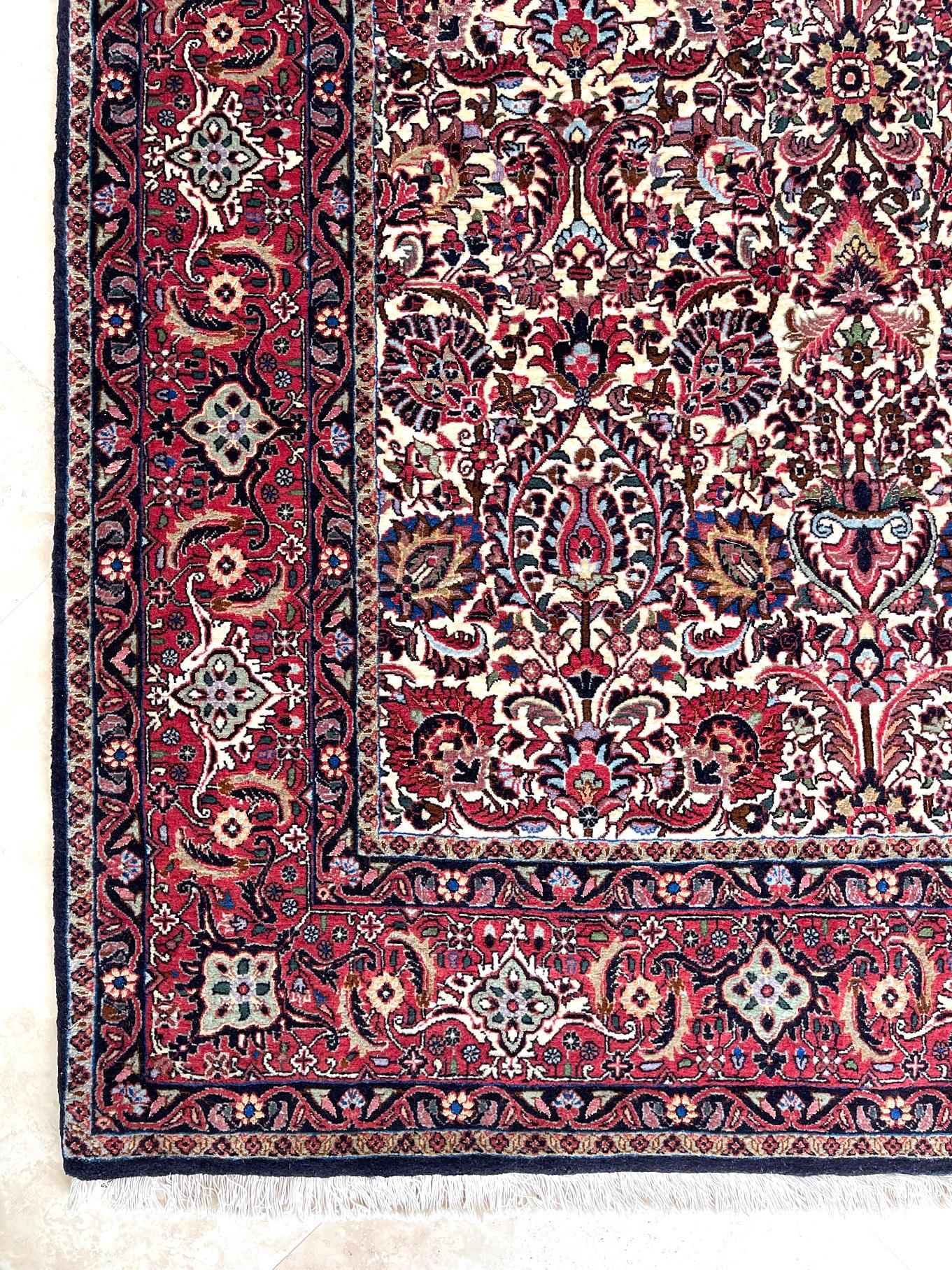 Persian Hand Knotted Red All over Design Semi Floral Red Bijar Bidjar Runner Rug For Sale 3