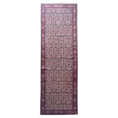 Tapis de course Bijar Bidjar rouge semi- floral noué à la main, design persan, rouge sur toute sa surface