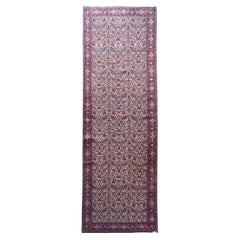 Persian Hand Knotted Red All Over Design Semi Floral Red Bijar Bidjar Runner Rug