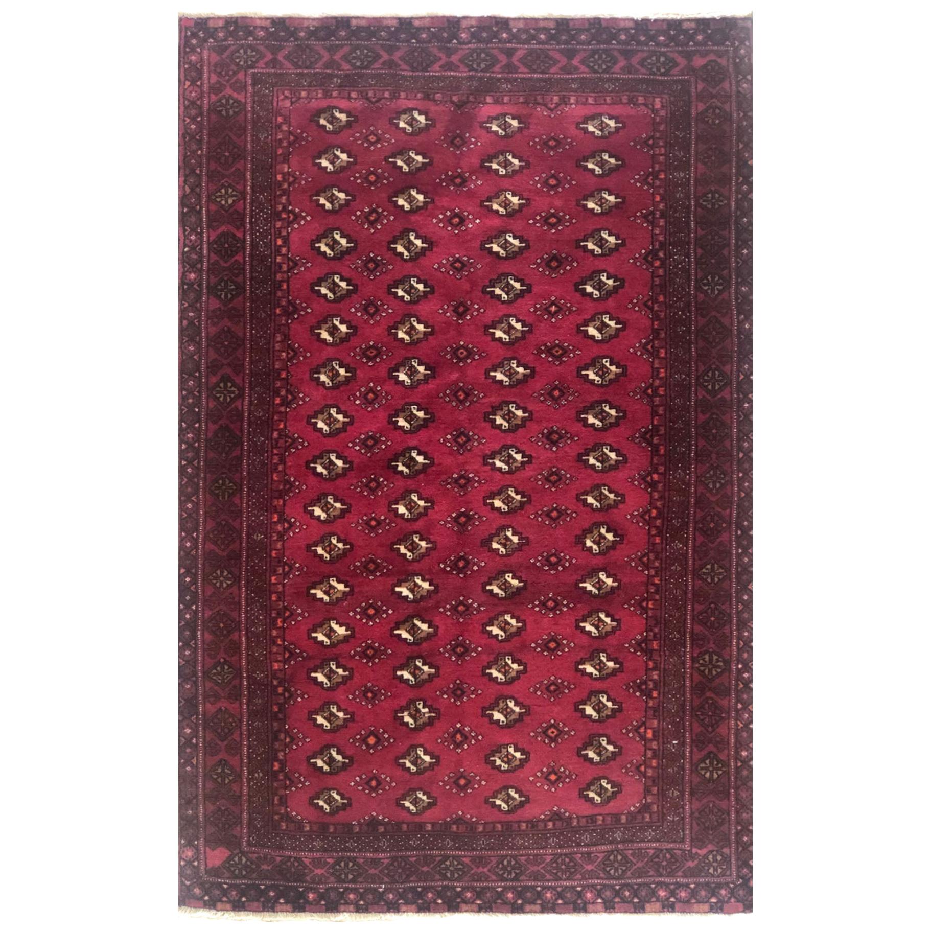 Persian Hand Knotted Red All-Over Elephant Print Baluch Rug, circa 1970