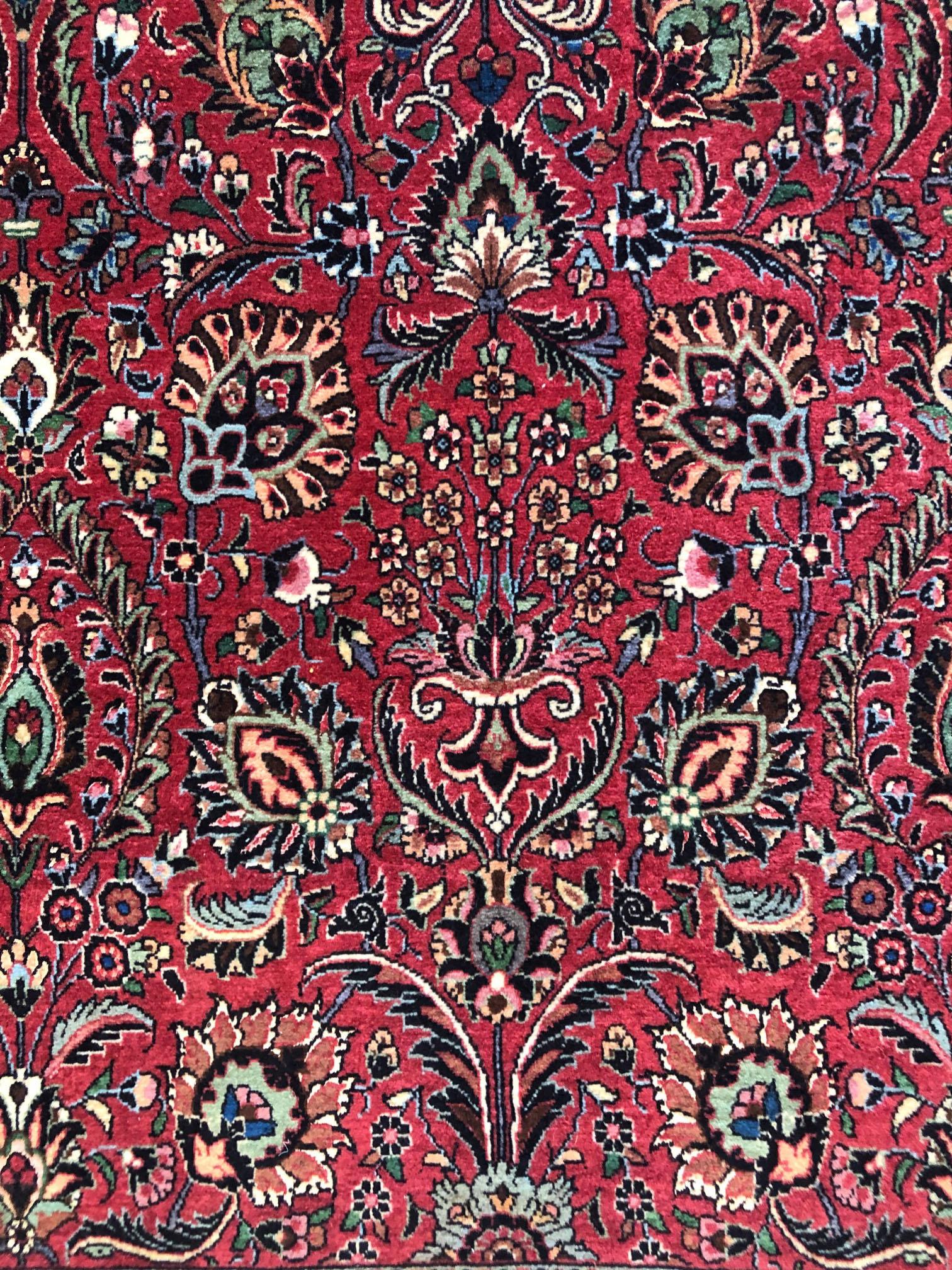 Hand-Knotted Persian Hand Knotted Red All-Over Floral Bijar 'Bidjar' Rug