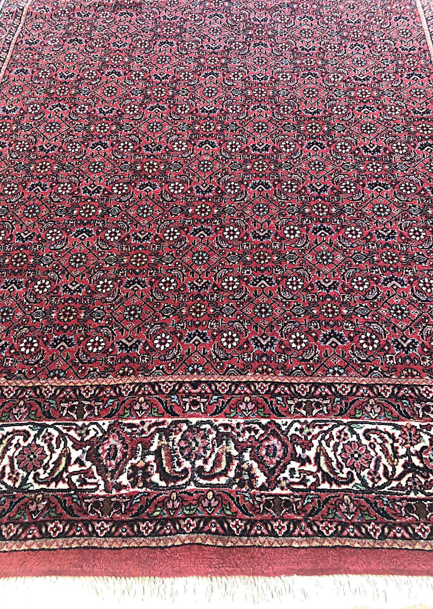 Hand-Knotted Persian Hand Knotted Red All-Over Floral Herati Design Bijar 'Bidjar' Rug