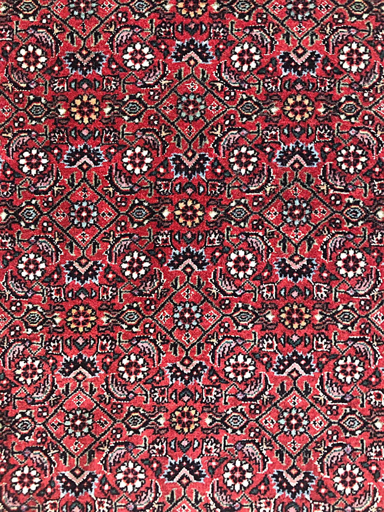 Persian Hand Knotted Red All-Over Floral Herati Design Bijar 'Bidjar' Rug In Good Condition In San Diego, CA