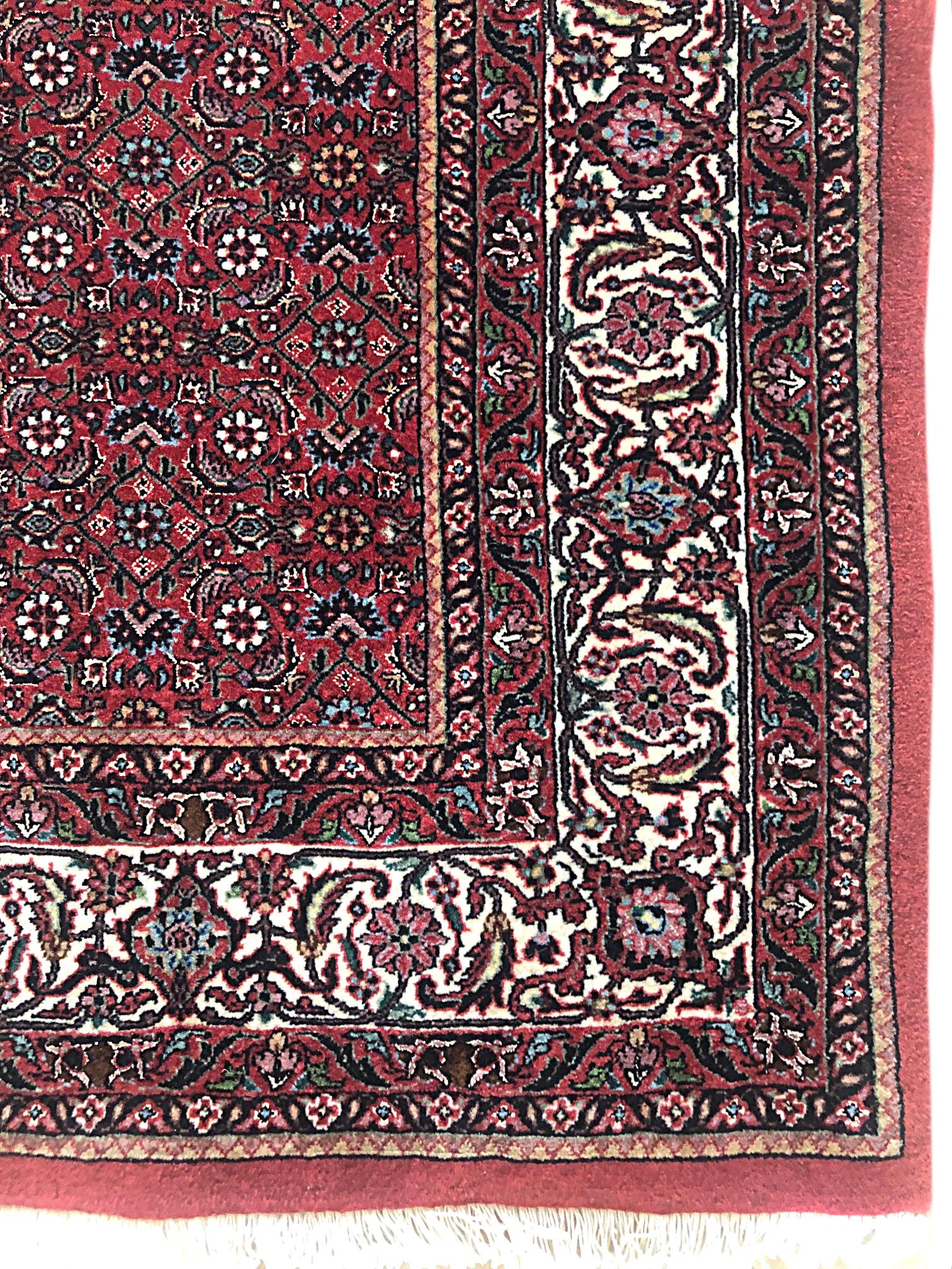 Wool Persian Hand Knotted Red All-Over Floral Herati Design Bijar 'Bidjar' Rug