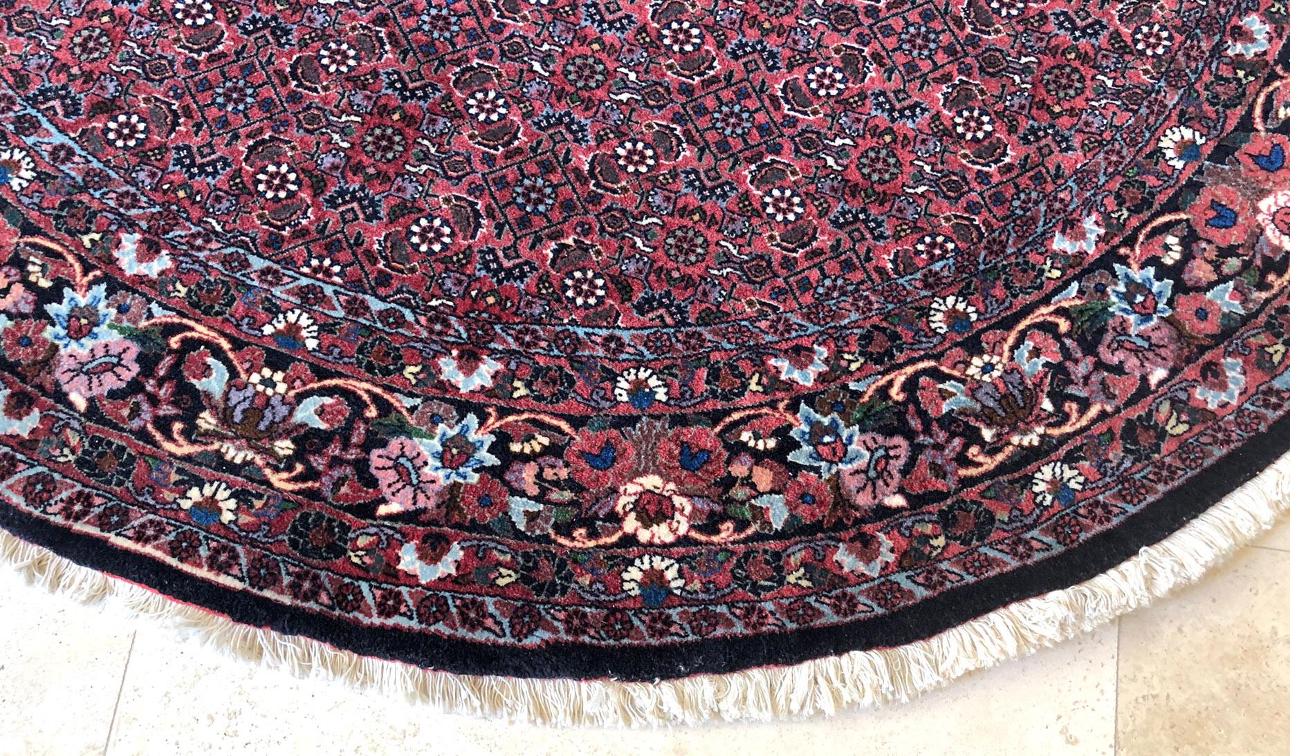 Persian Hand Knotted Red All-Over Herati Bijar 'Bidjar' Round Rug For Sale 4
