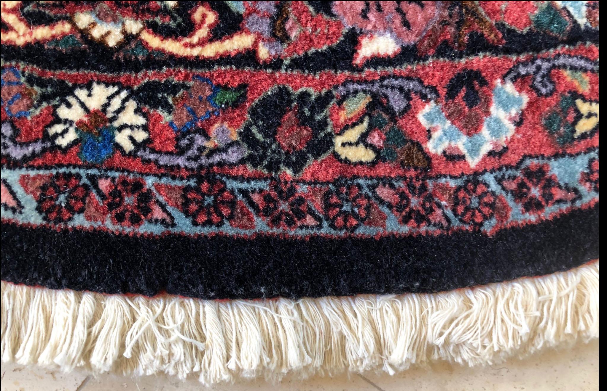 Persian Hand Knotted Red All-Over Herati Bijar 'Bidjar' Round Rug For Sale 2