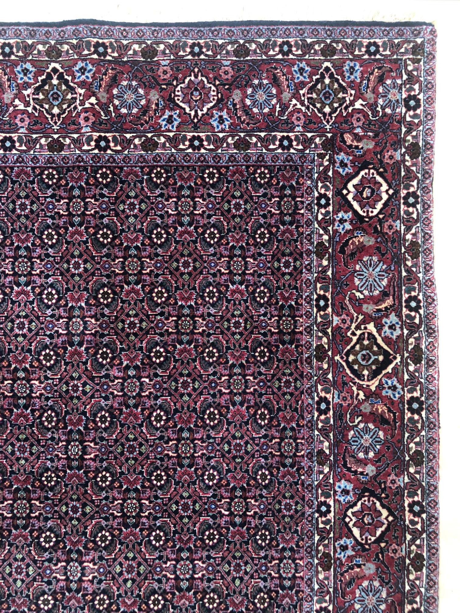 Wool Persian Hand Knotted Red All-Over Herati Fish Design Bijar Bidjar Rug For Sale