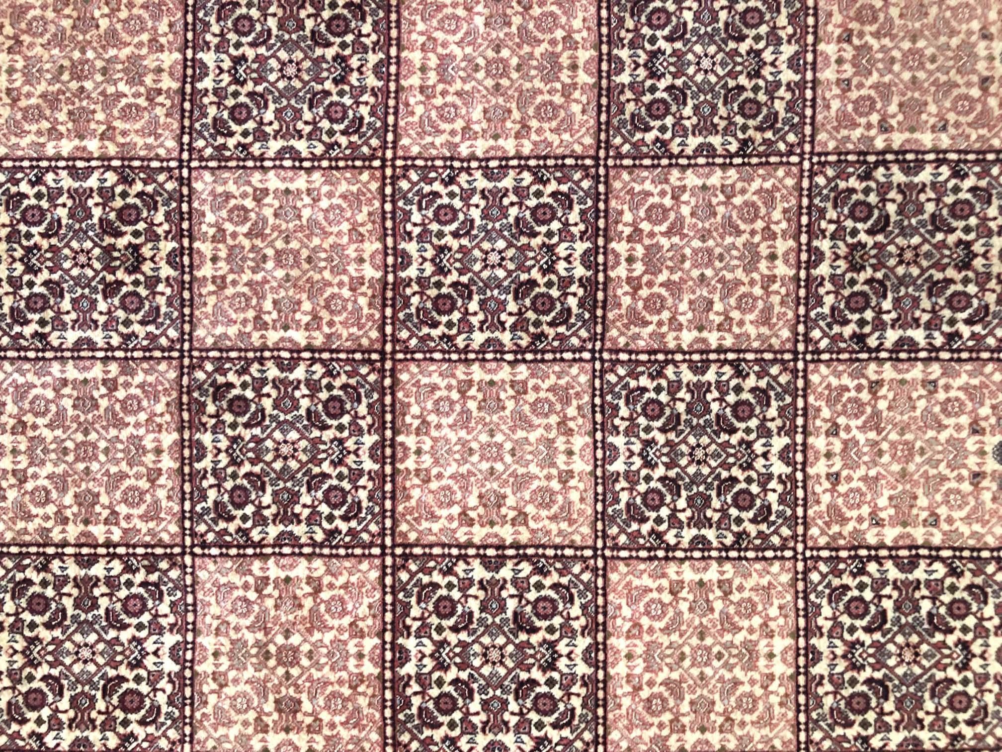 Contemporary Persian Hand Knotted Red Cream Panel Design Bijar 'Bidjar' Rug For Sale