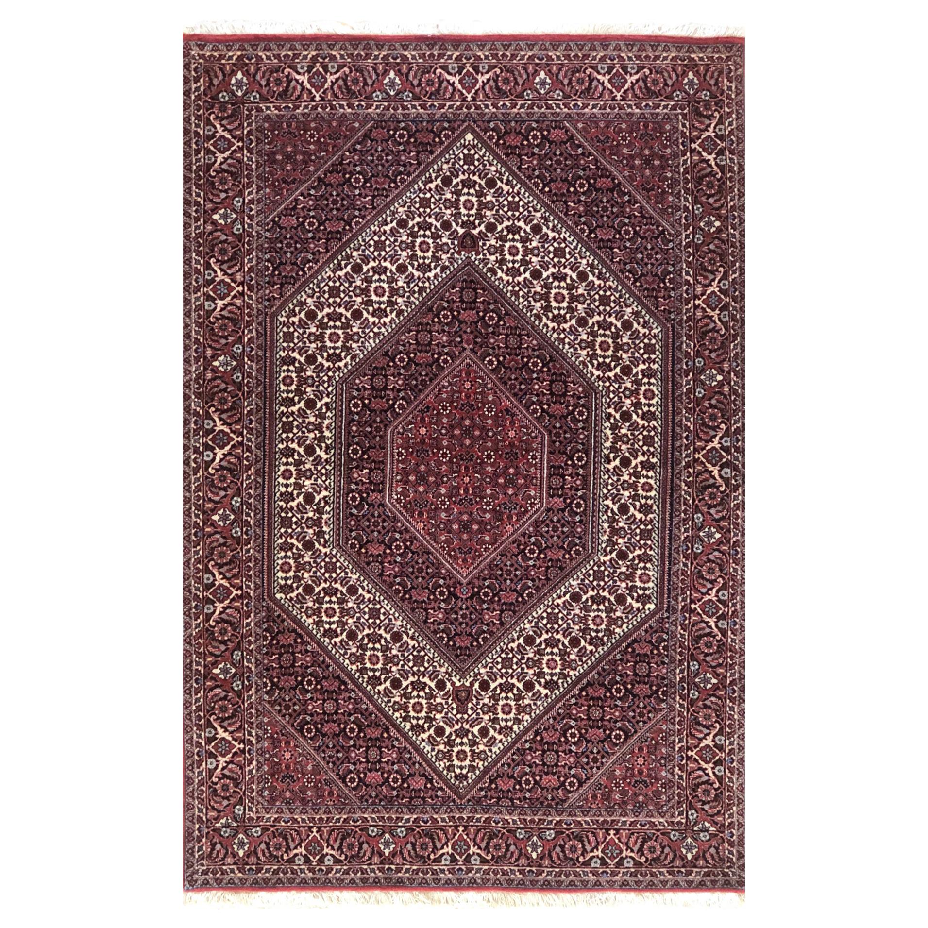 Persischer handgeknüpfter roter Bidjar-Teppich mit Diamant-Medaillon 'Bidjar'