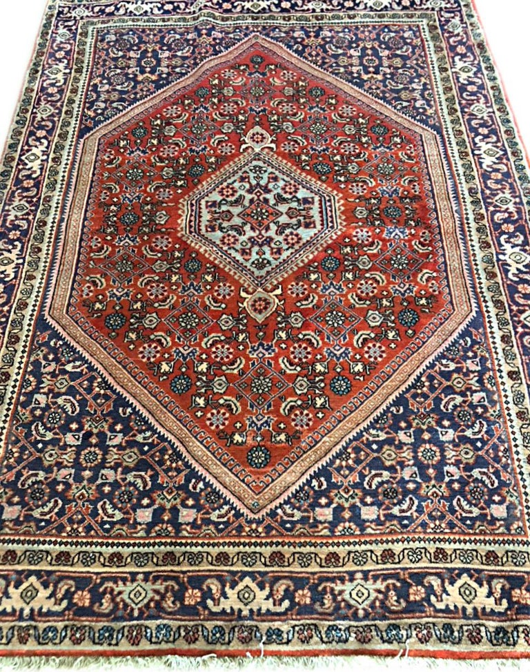 Persian Hand Knotted Red Diamond Medallion Bijar Rug, circa 1970 For