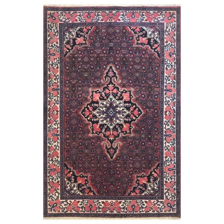 Persian Hand Knotted Red Medallion Floral Bijar 'Bidjar' Rug, circa ...