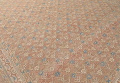 Persian Hand-Knotted Rug with Floral Herati Design in Soft Coral and Sky Blue