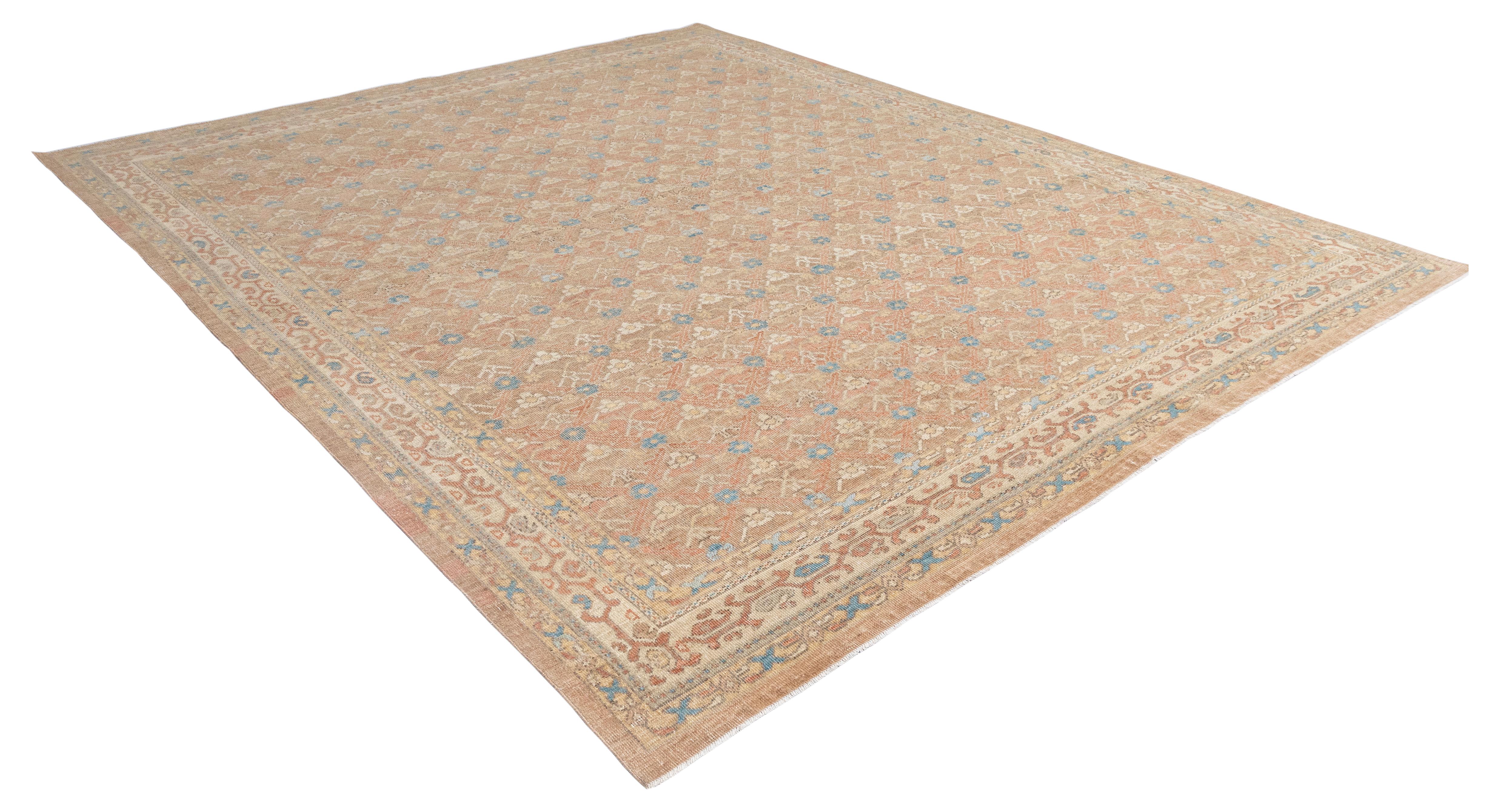 Persischer handgeknüpfter Teppich mit floralem Herati-Muster in zartem Korallenrot und Himmelblau im Zustand „Neu“ im Angebot in New York, NY