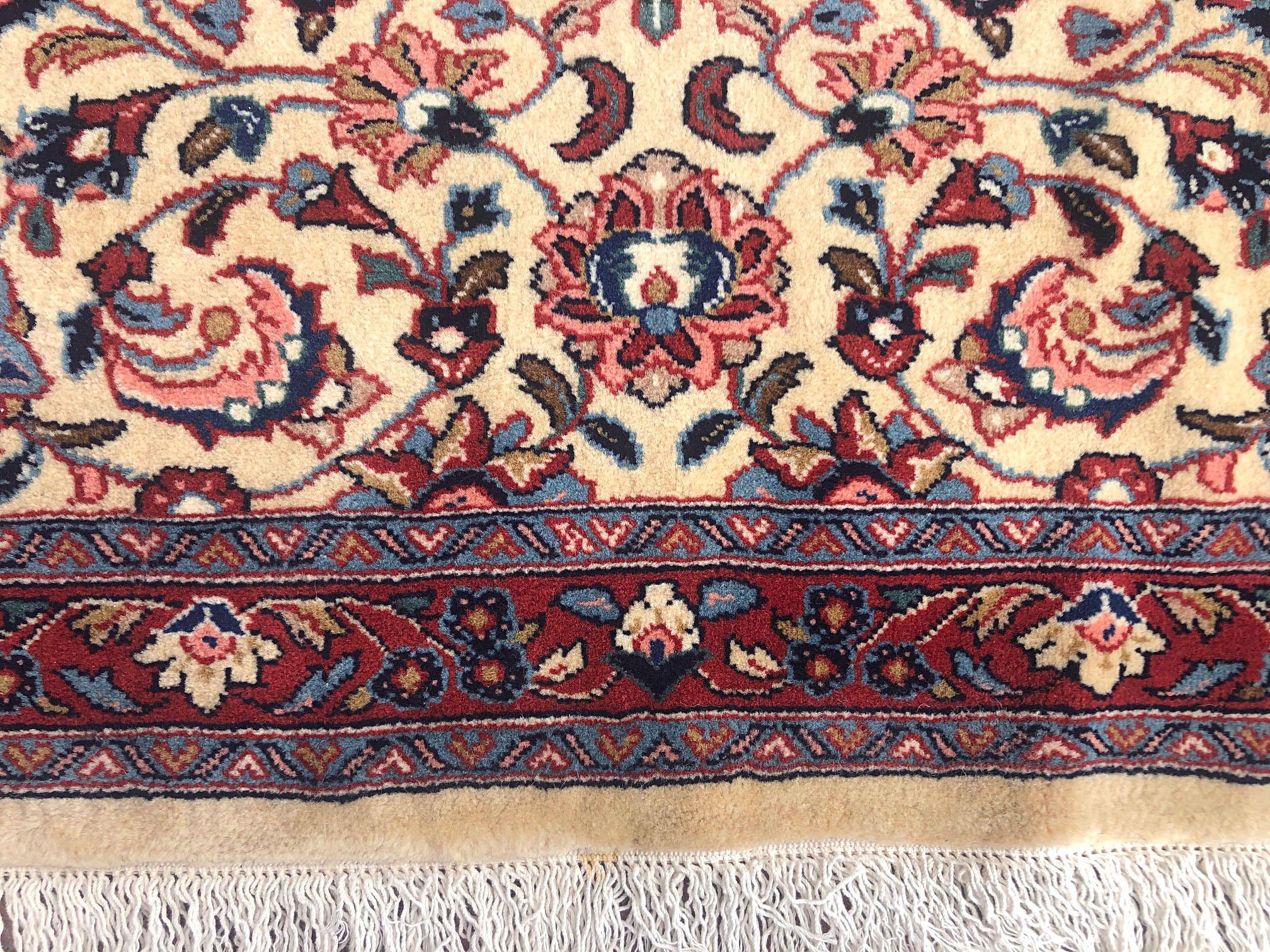 Persian Hand Knotted Semi Floral Red Cream Sarouk Runner Rug For Sale 3