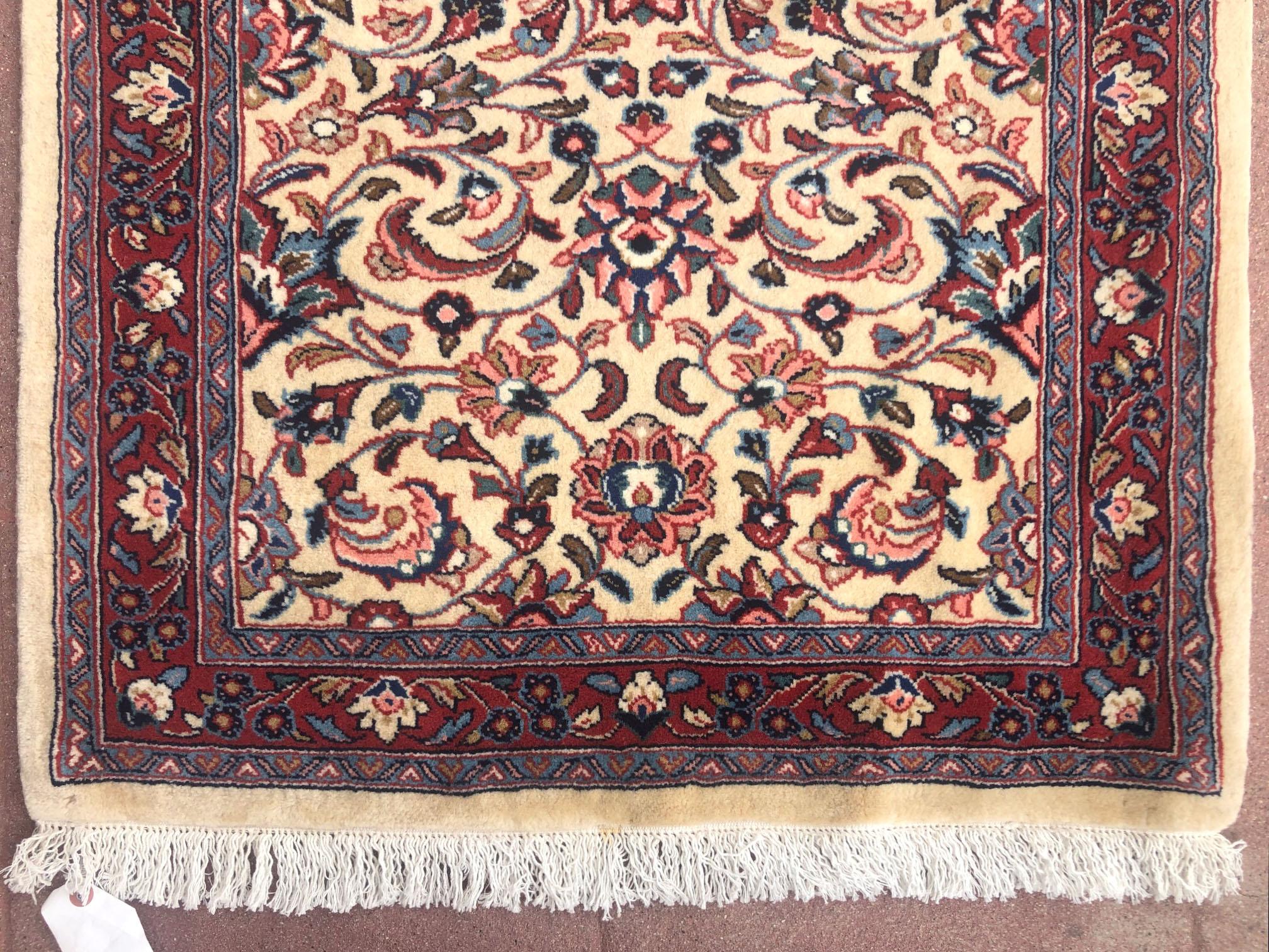 Persian Hand Knotted Semi Floral Red Cream Sarouk Runner Rug For Sale 4