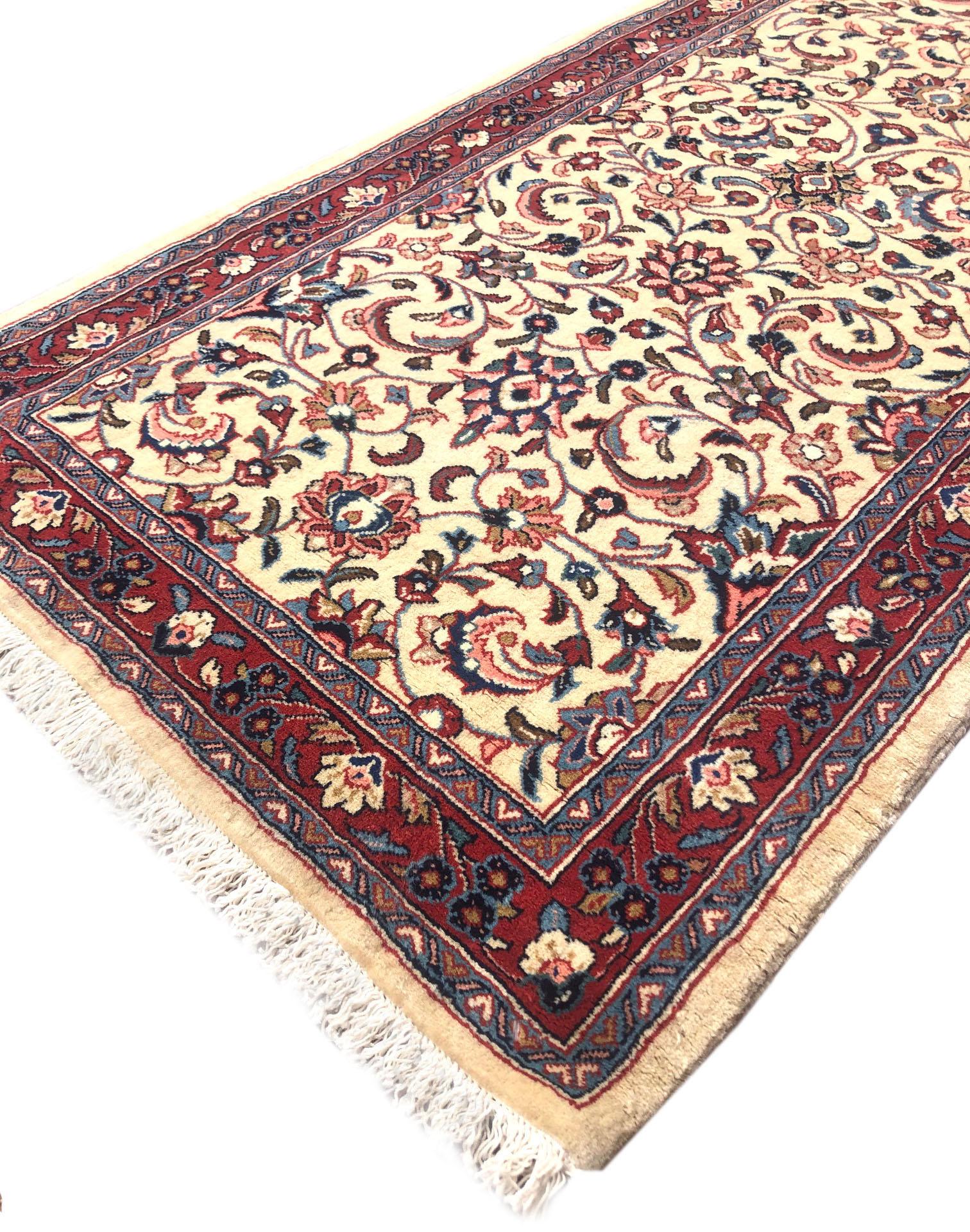 Persian Hand Knotted Semi Floral Red Cream Sarouk Runner Rug For Sale 5