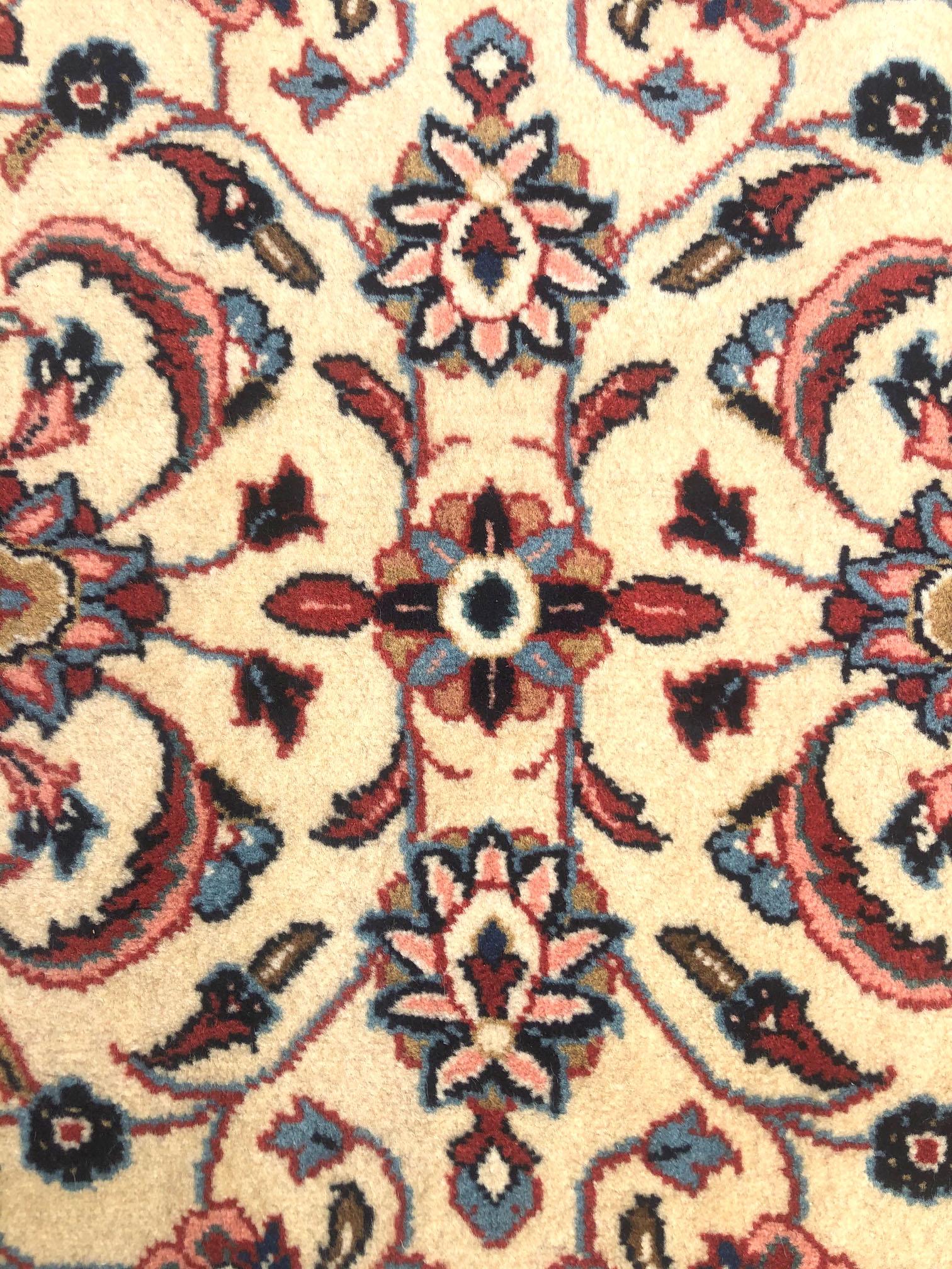Hand-Knotted Persian Hand Knotted Semi Floral Red Cream Sarouk Runner Rug For Sale