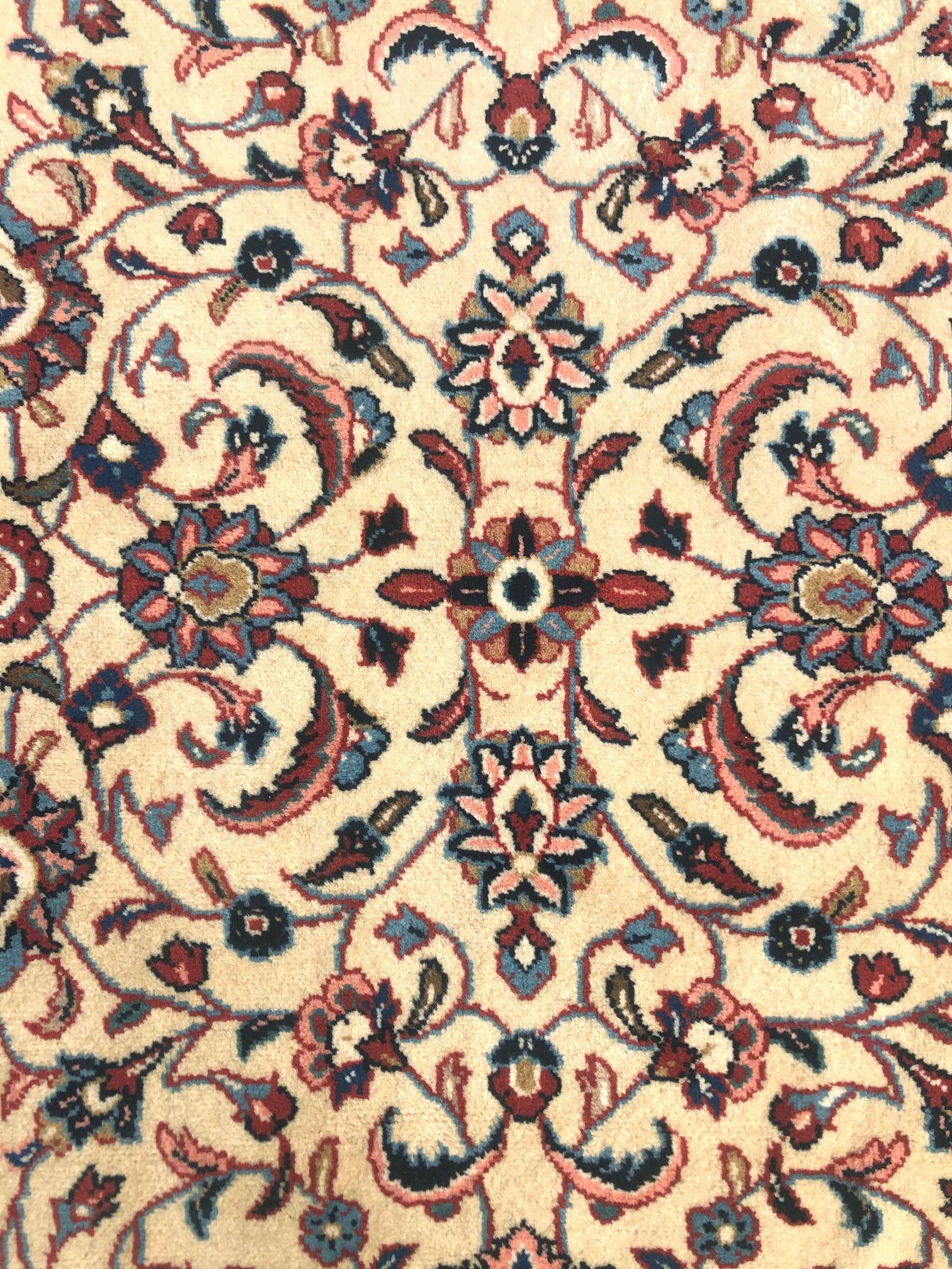 Persian Hand Knotted Semi Floral Red Cream Sarouk Runner Rug In Good Condition For Sale In San Diego, CA