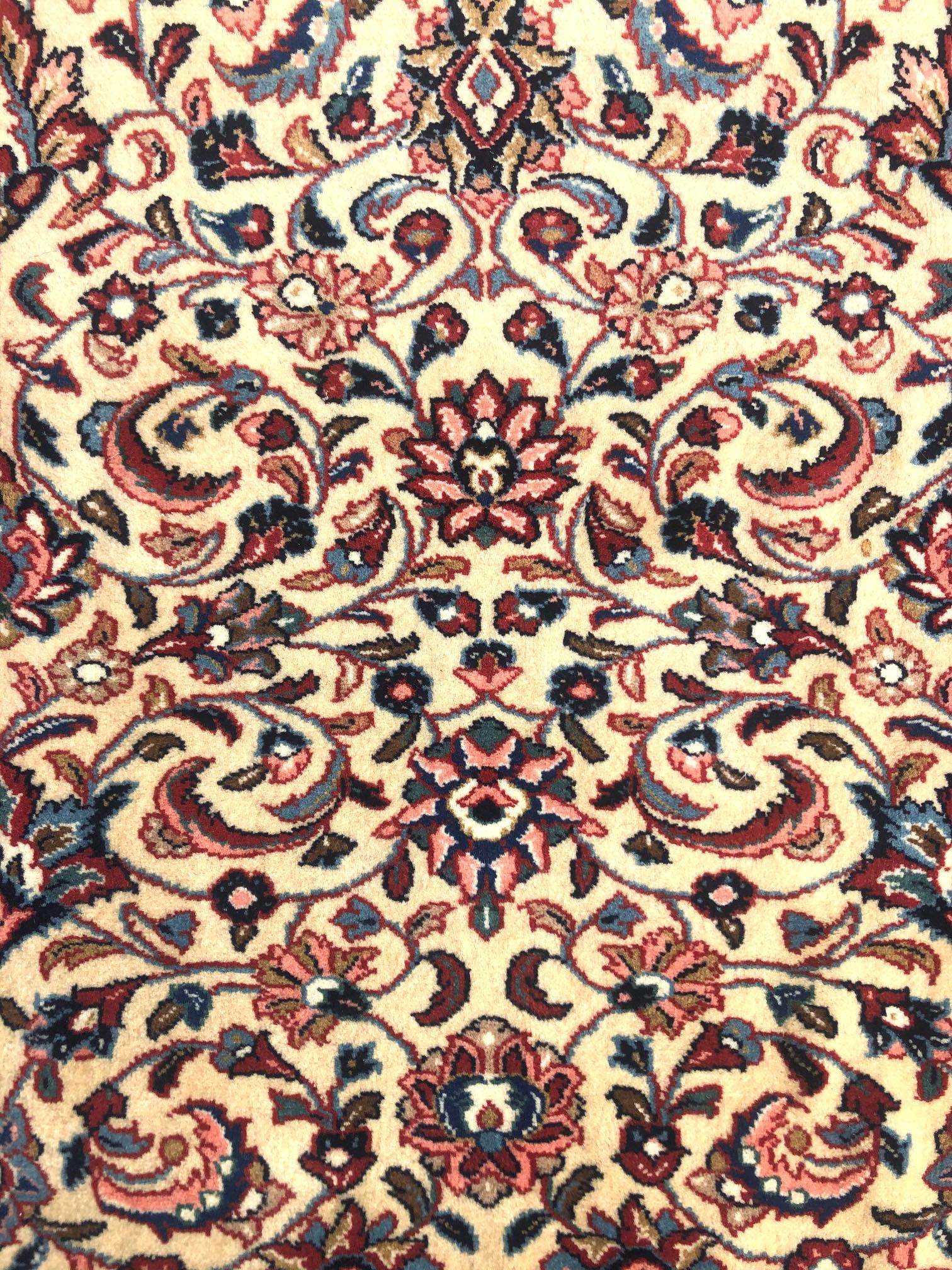 Late 20th Century Persian Hand Knotted Semi Floral Red Cream Sarouk Runner Rug For Sale