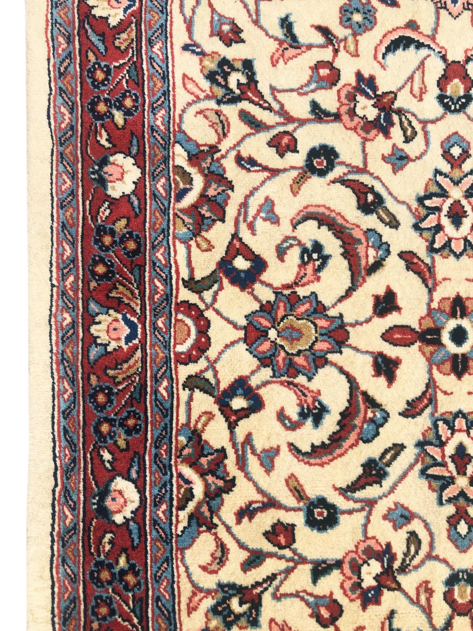 Persian Hand Knotted Semi Floral Red Cream Sarouk Runner Rug For Sale 2