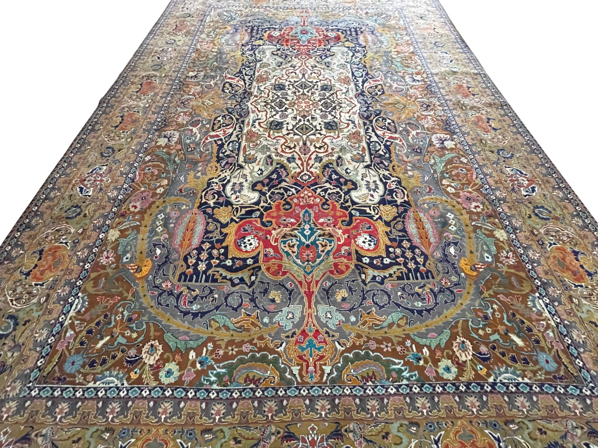Hand-Knotted Persian Hand Knotted Semi Medallion Floral Tabriz Rug, circa 1960 For Sale