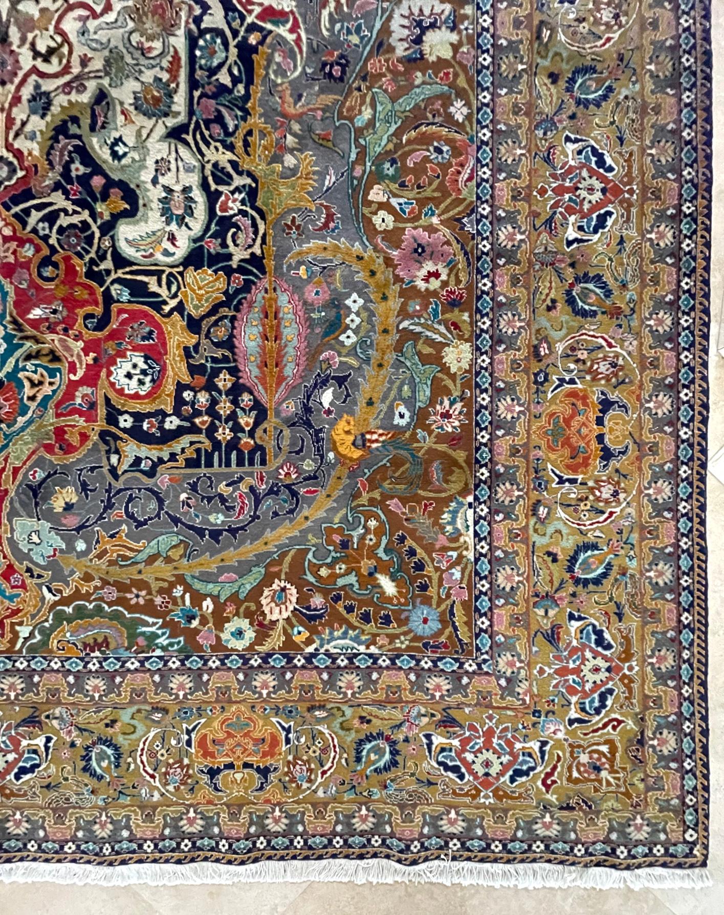 Persian Hand Knotted Semi Medallion Floral Tabriz Rug, circa 1960 For Sale 2