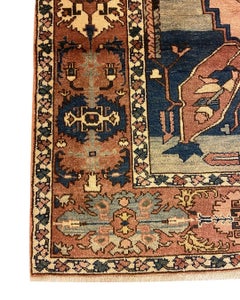 Tappeto persiano Serapi annodato a mano in lana rosa tenue e indaco, 3' x 5'