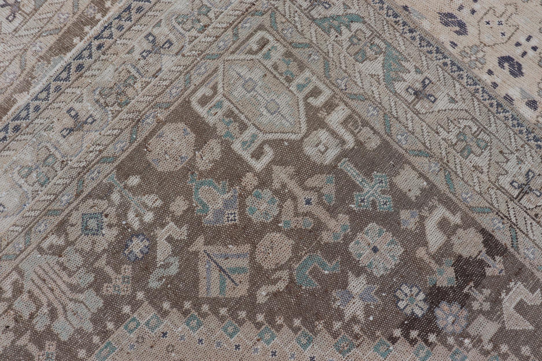 Hand-Knotted Persian Hand Knotted Shiraz Rug with Vertical Sub-Geometric Medallion