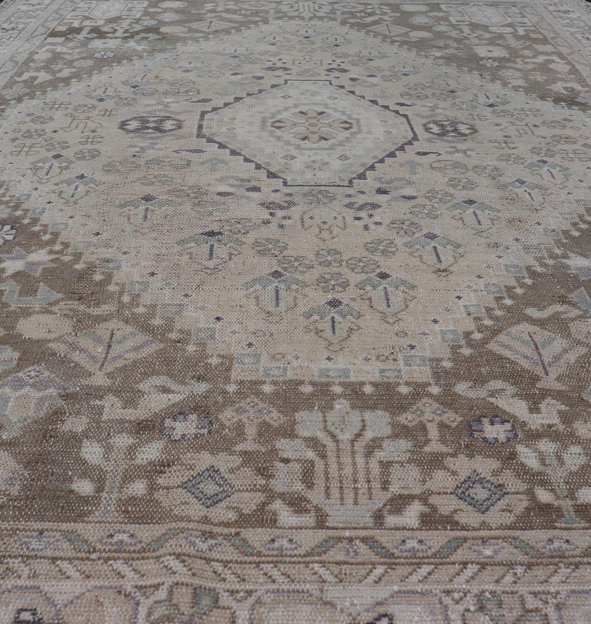20th Century Persian Hand Knotted Shiraz Rug with Vertical Sub-Geometric Medallion