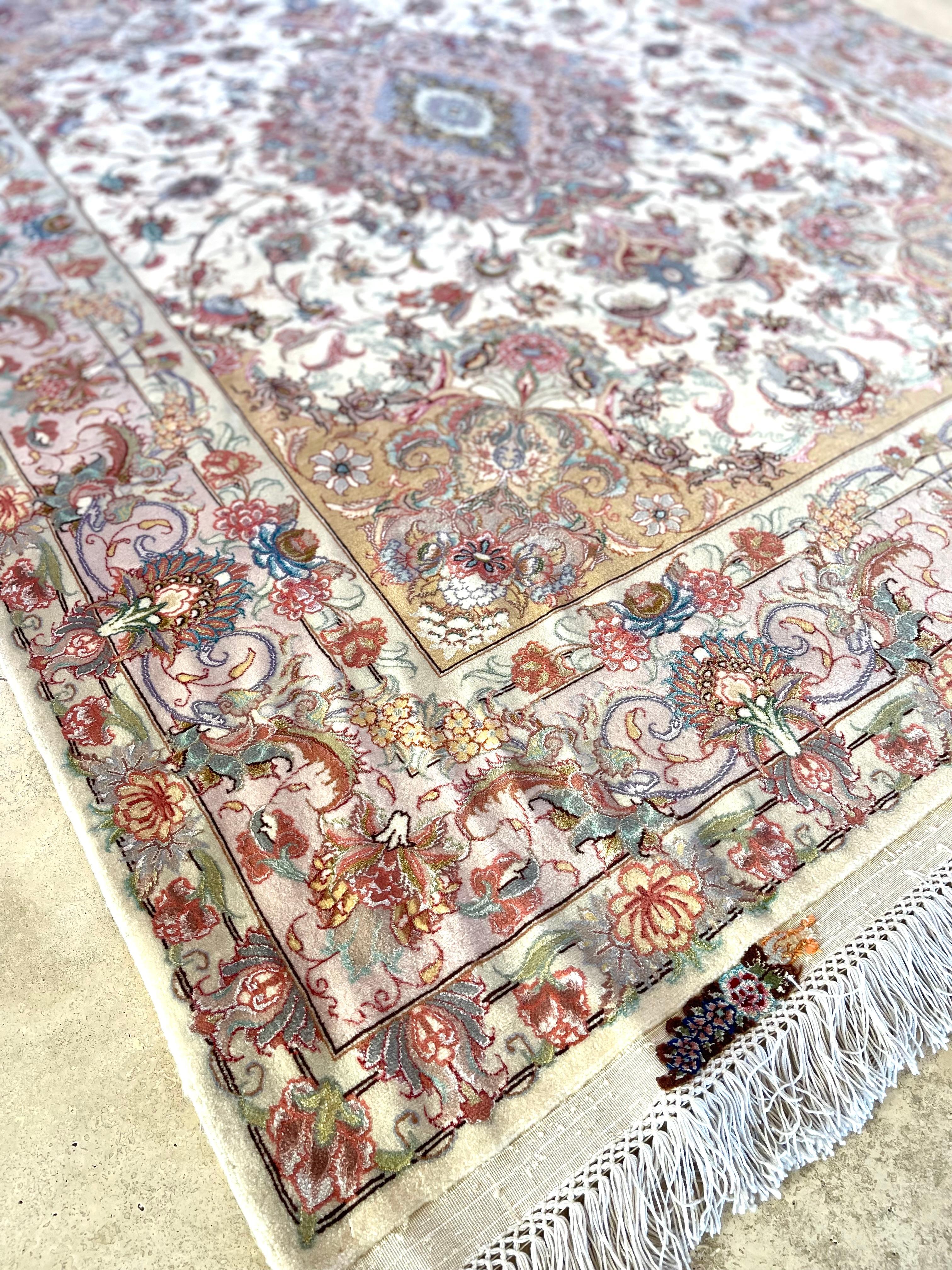 Persian Hand Knotted Silk Floral Tabriz Rug New In New Condition For Sale In San Diego, CA