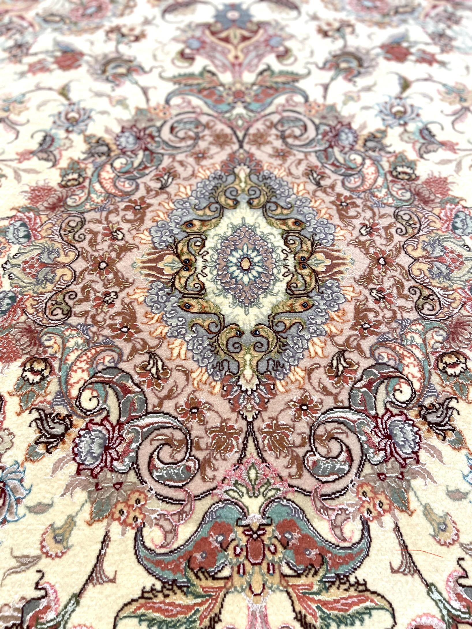Persian Hand Knotted Silk Floral Tabriz Rug New For Sale 2