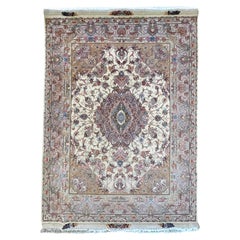 Persian Hand Knotted Silk Floral Tabriz Rug New