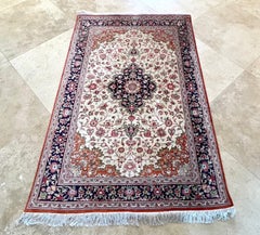 Persian Hand Knotted Silk Medallion Floral Qum Rug 1990 Circa