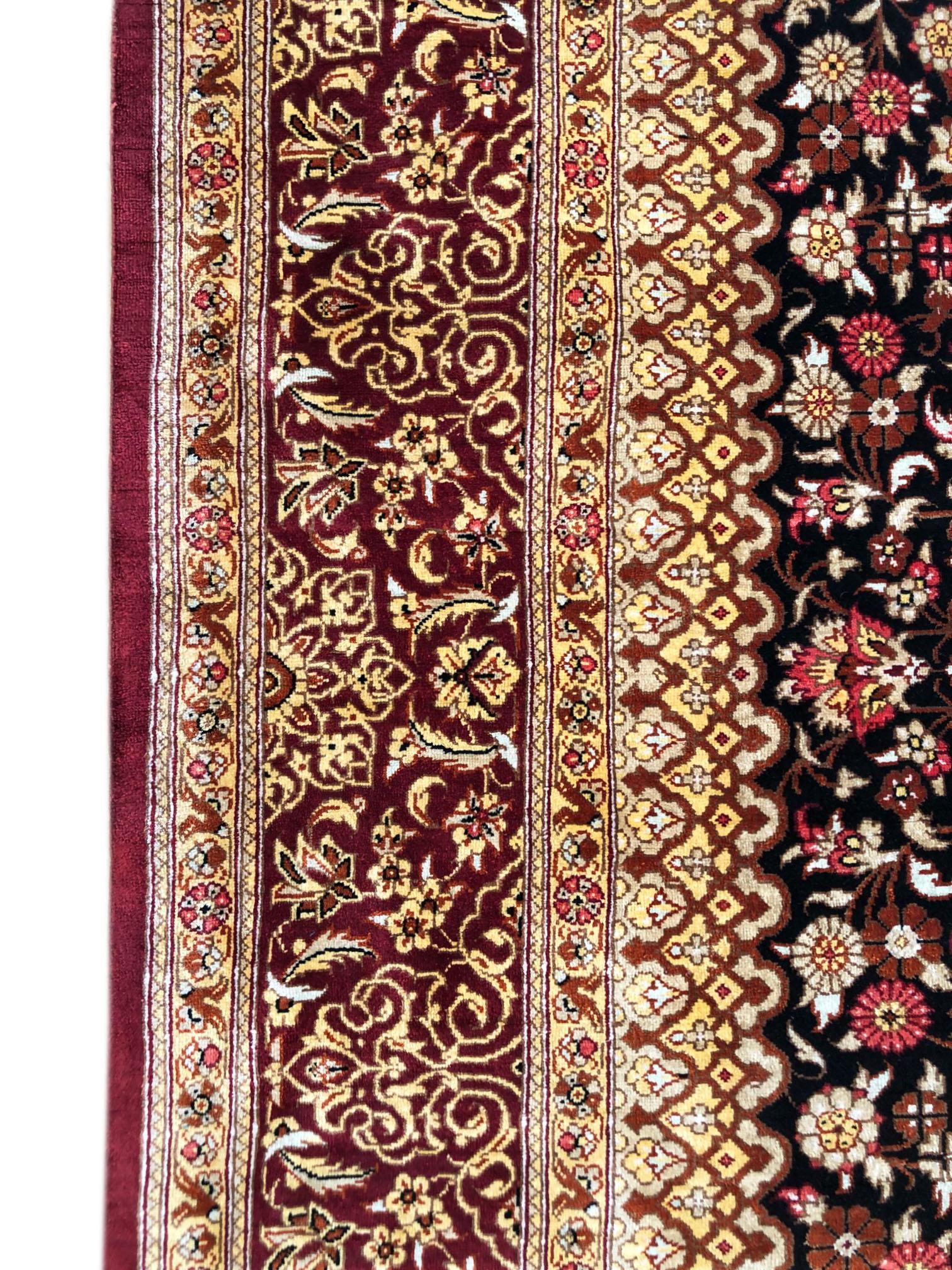 Persian Hand Knotted Silk Medallion Floral Qum Rug For Sale 6