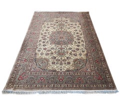 Persian Hand Knotted Silk Medallion Floral Qum Rug