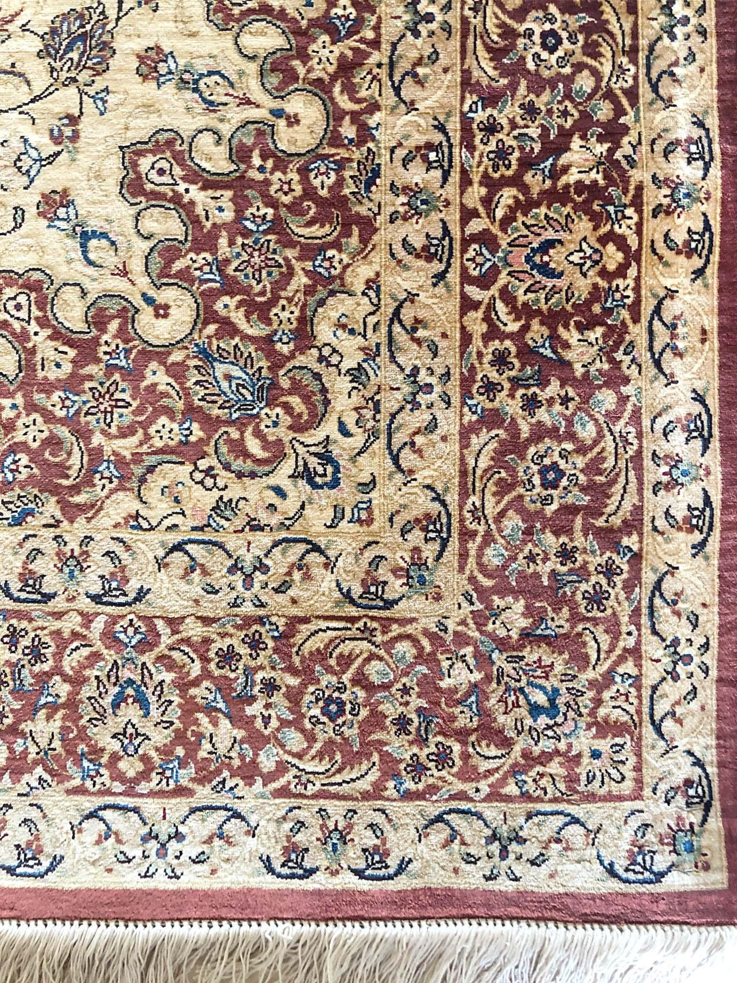 Hand-Knotted Persian Hand Knotted Silk Medallion Floral Qum Rug