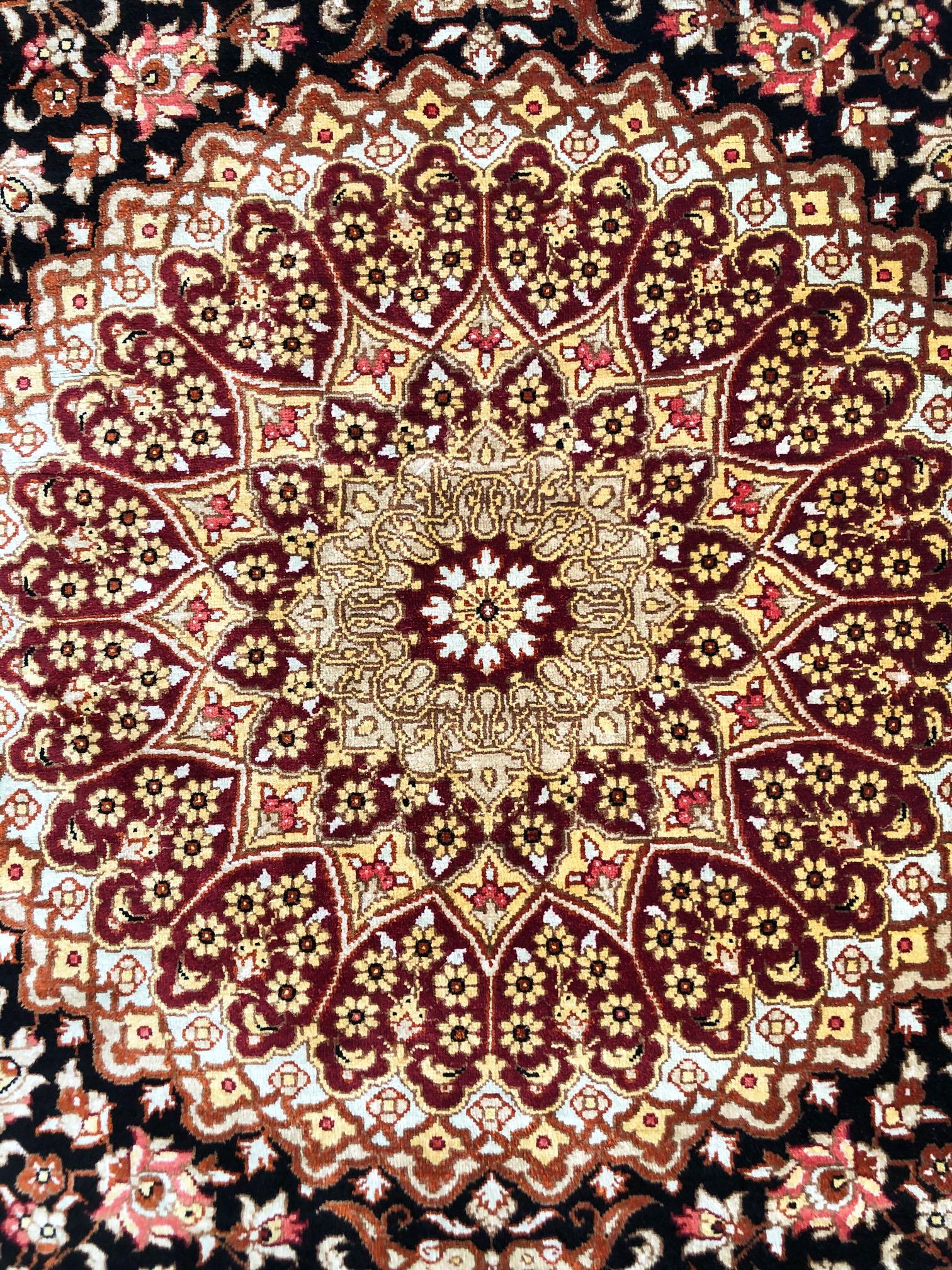 Persian Hand Knotted Silk Medallion Floral Qum Rug In New Condition For Sale In San Diego, CA