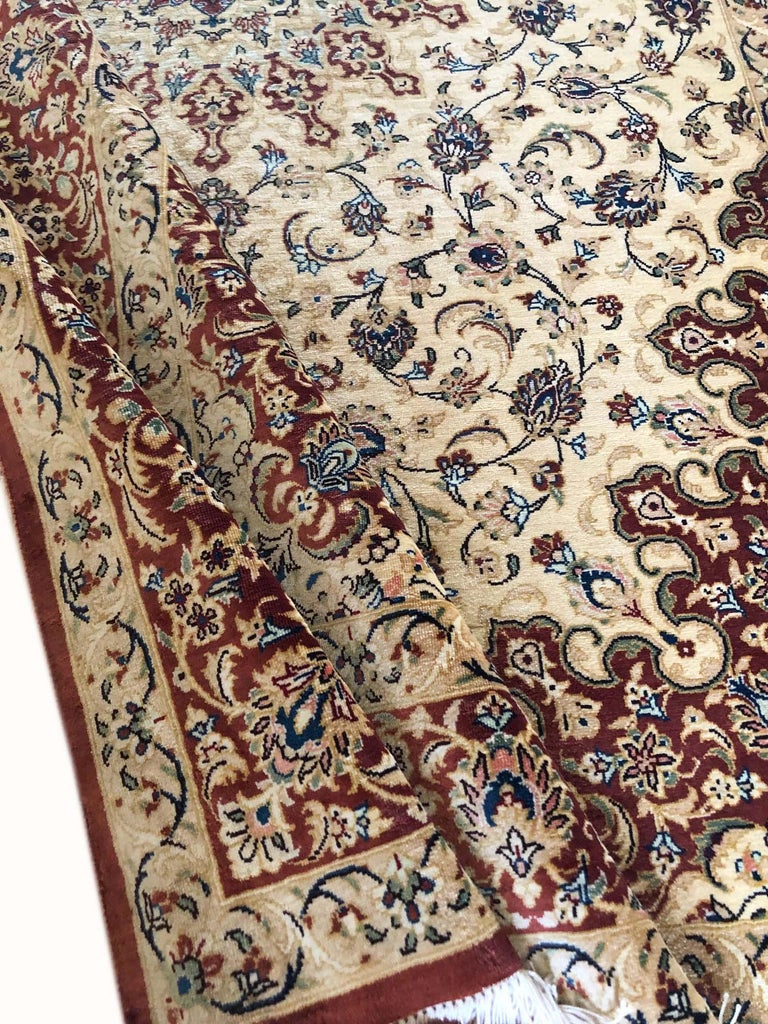 Persian Hand Knotted Silk Medallion Floral Qum Rug at 1stDibs