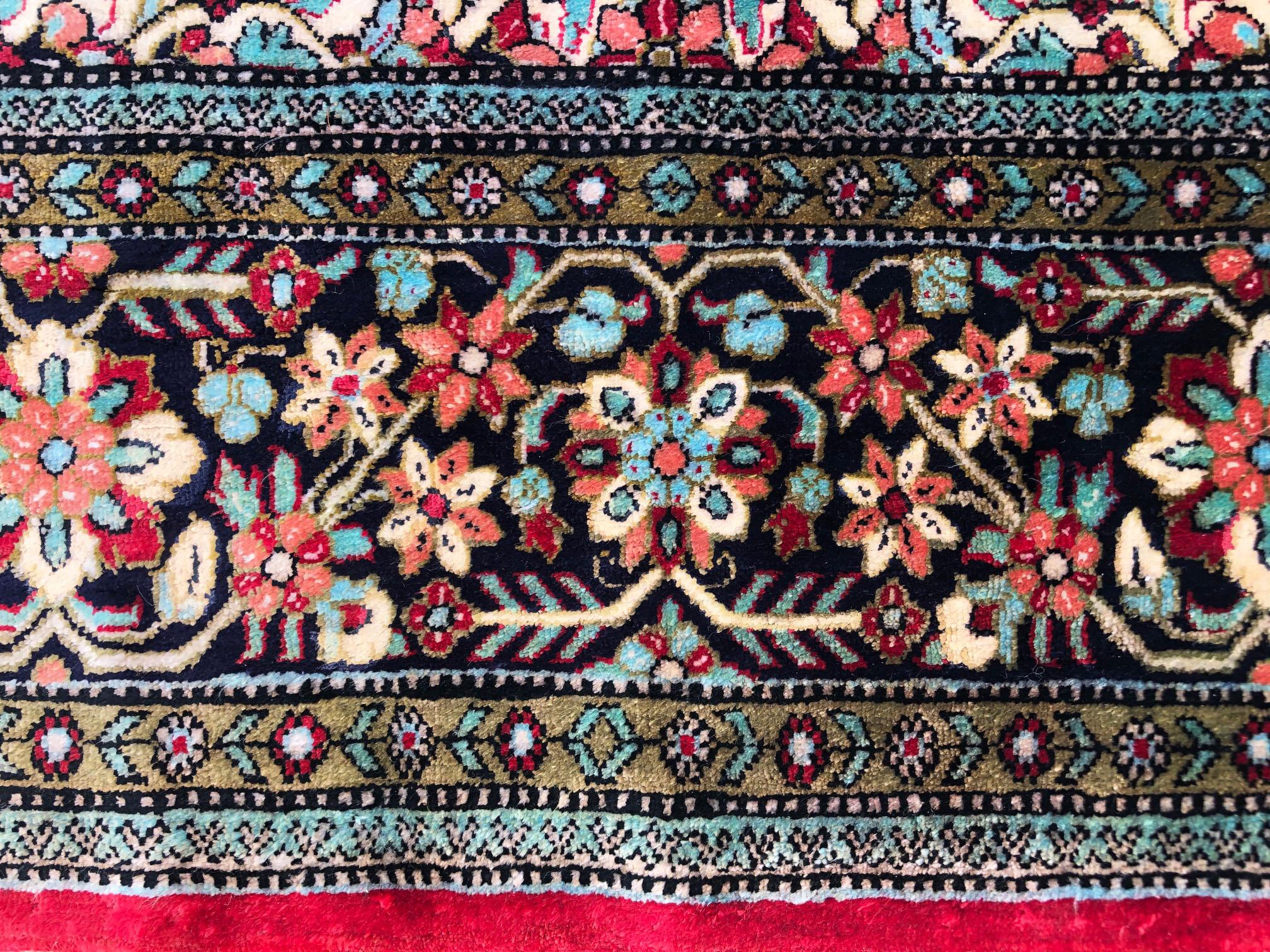 Persian Hand Knotted Silk Medallion Red Qum Rug Circa 1970 For Sale 5