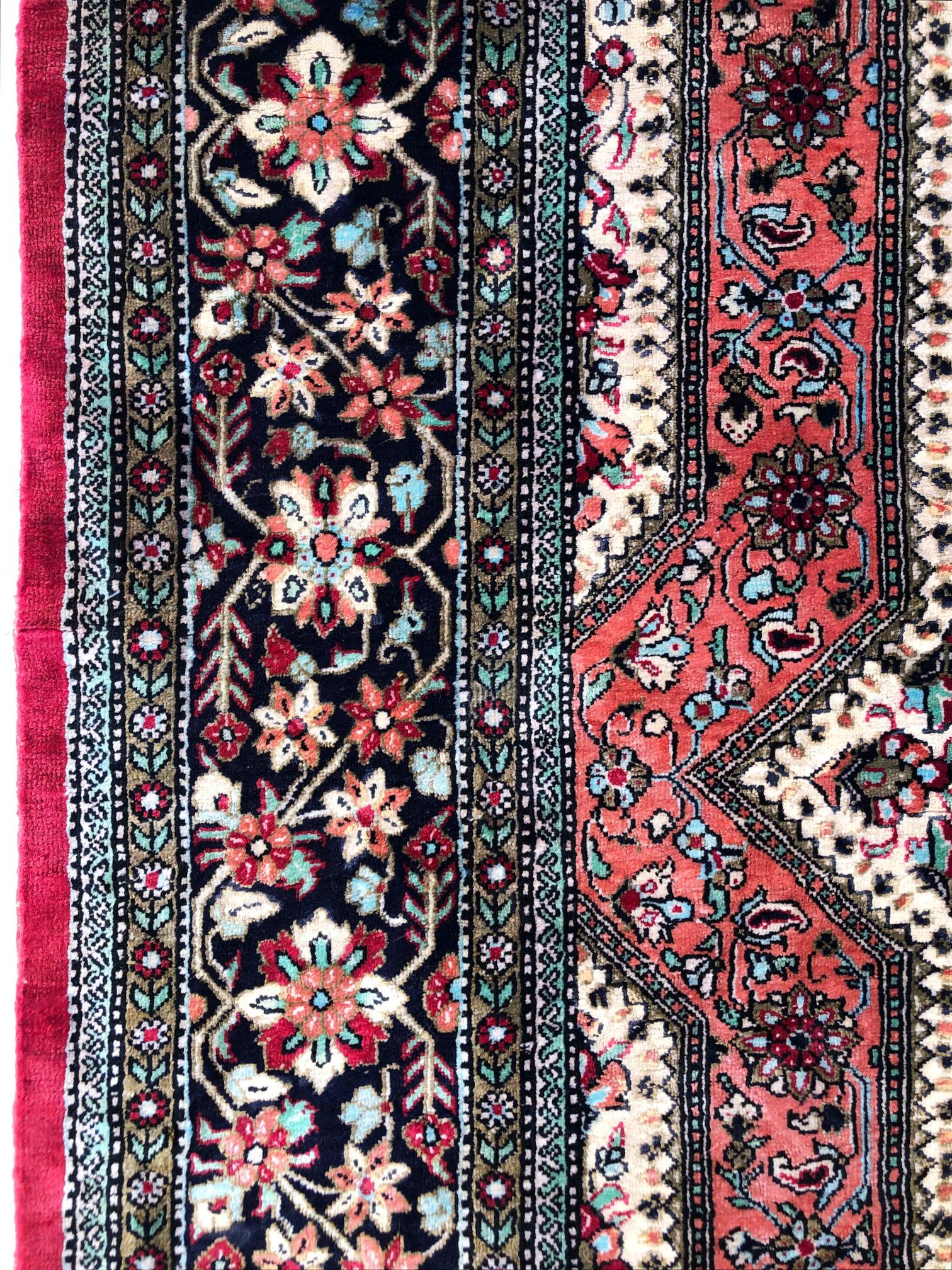 Persian Hand Knotted Silk Medallion Red Qum Rug Circa 1970 For Sale 8